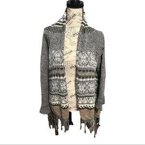 Dehavilland British Design Vintage Fringe Cardigan Open Rustic Nordic Sweater OS